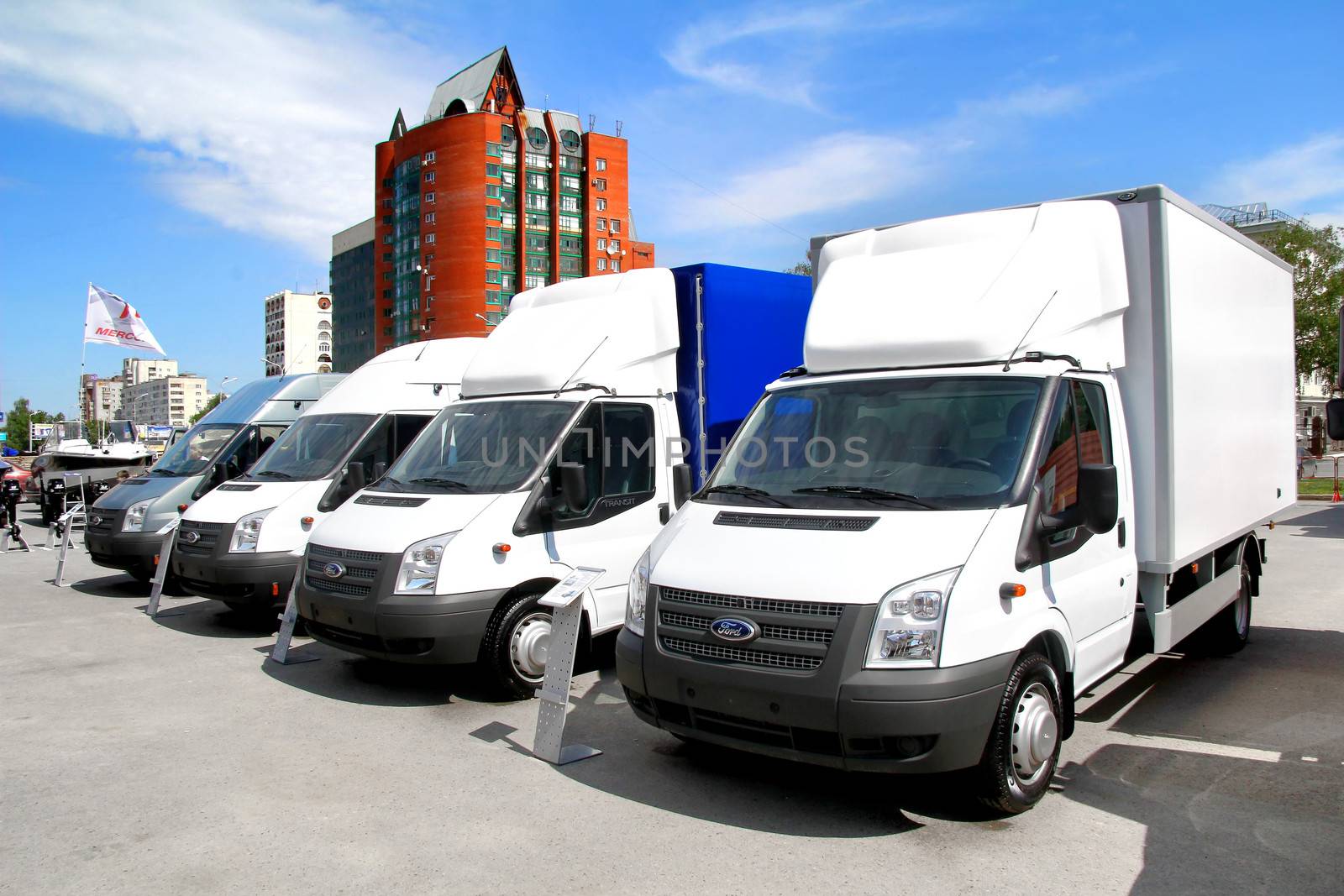 UFA, RUSSIA - MAY 15: Light cargo vans Ford Transit exhibited at the annual Motor show Autosalon on May 15, 2012 in Ufa, Bashkortostan, Russia.