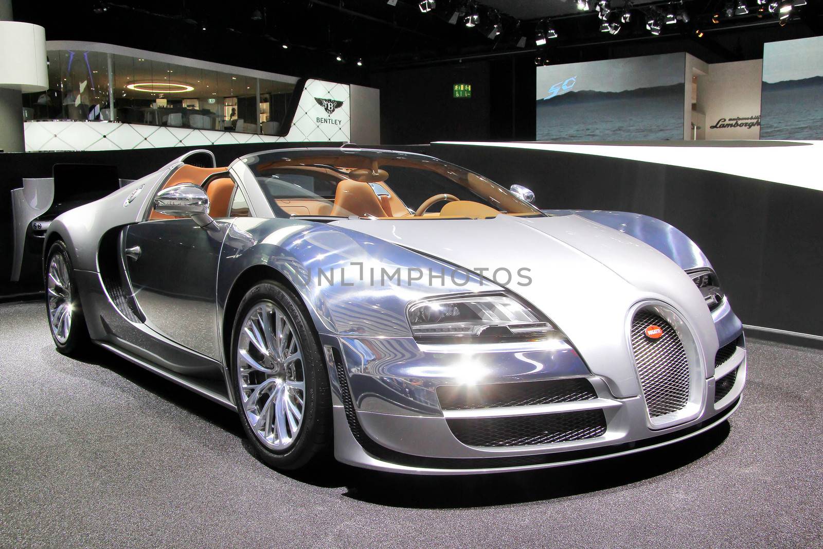 FRANKFURT AM MAIN, GERMANY - SEPTEMBER 14: French sportscar Bugatti Veyron exhibited at the annual IAA (Internationale Automobil Ausstellung) on September 14, 2013 in Frankfurt am Main, Germany.