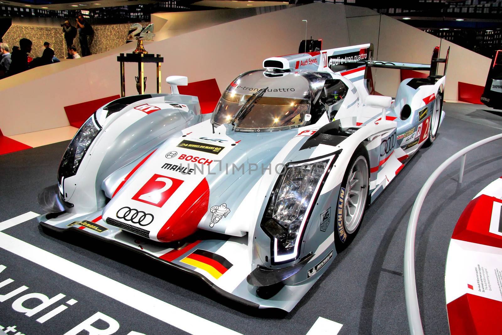 FRANKFURT AM MAIN, GERMANY - SEPTEMBER 15: German car Audi R18 exhibited at the annual IAA (Internationale Automobil Ausstellung) on September 15, 2013 in Frankfurt am Main, Germany.