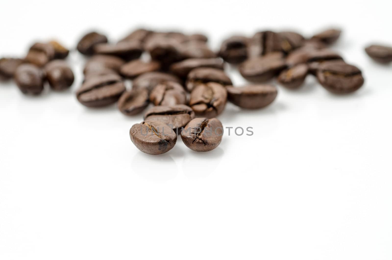 coffee beans isolated on white background.Selective focus.	