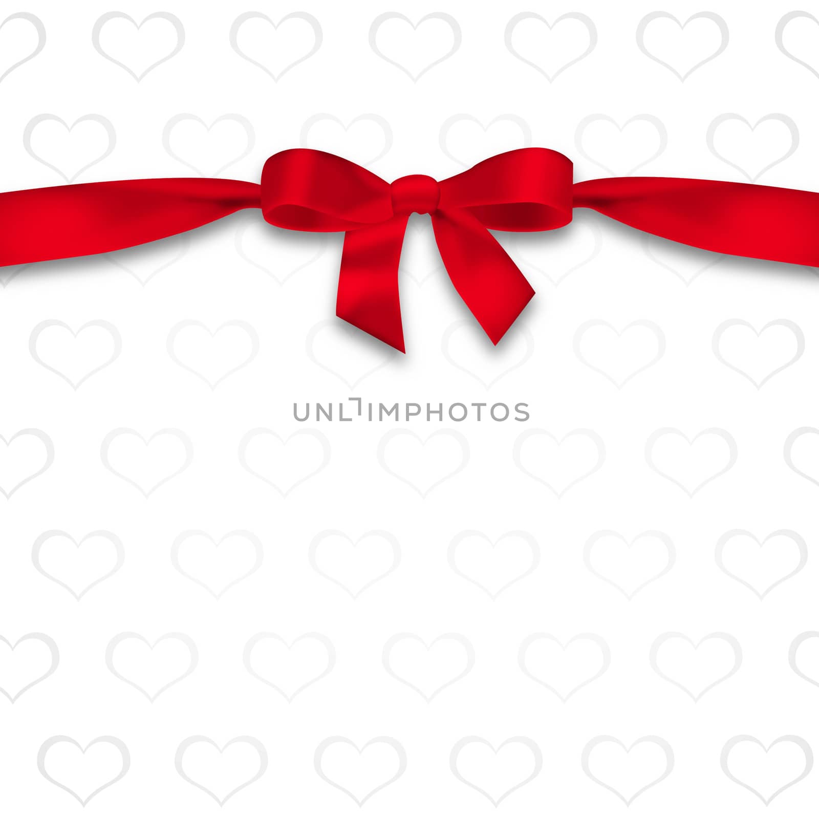 Card with hearts and ribbon with a bow. The concept of Valentine's Day