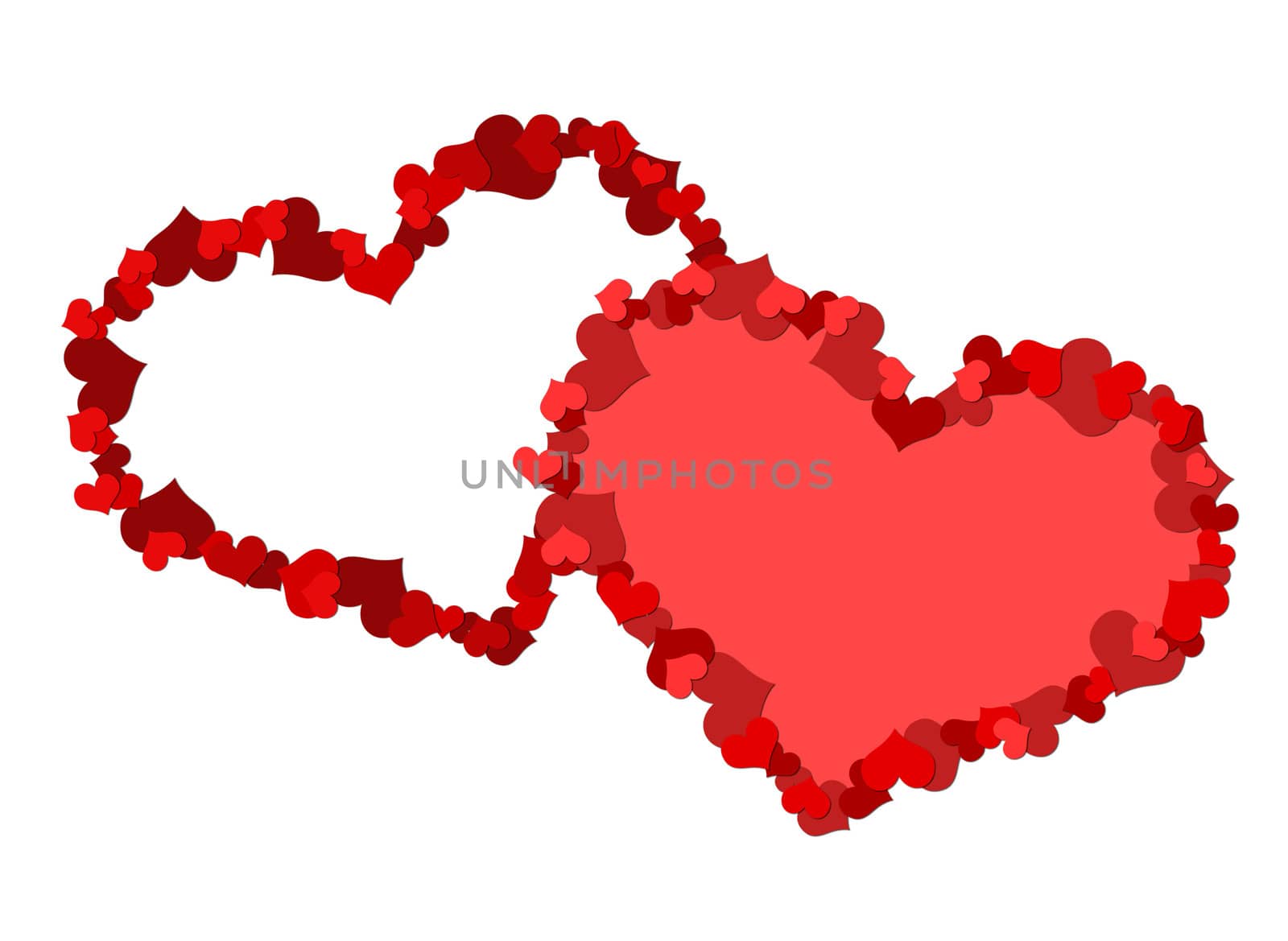 Two big heart made ??up of little hearts. Isolated on white background