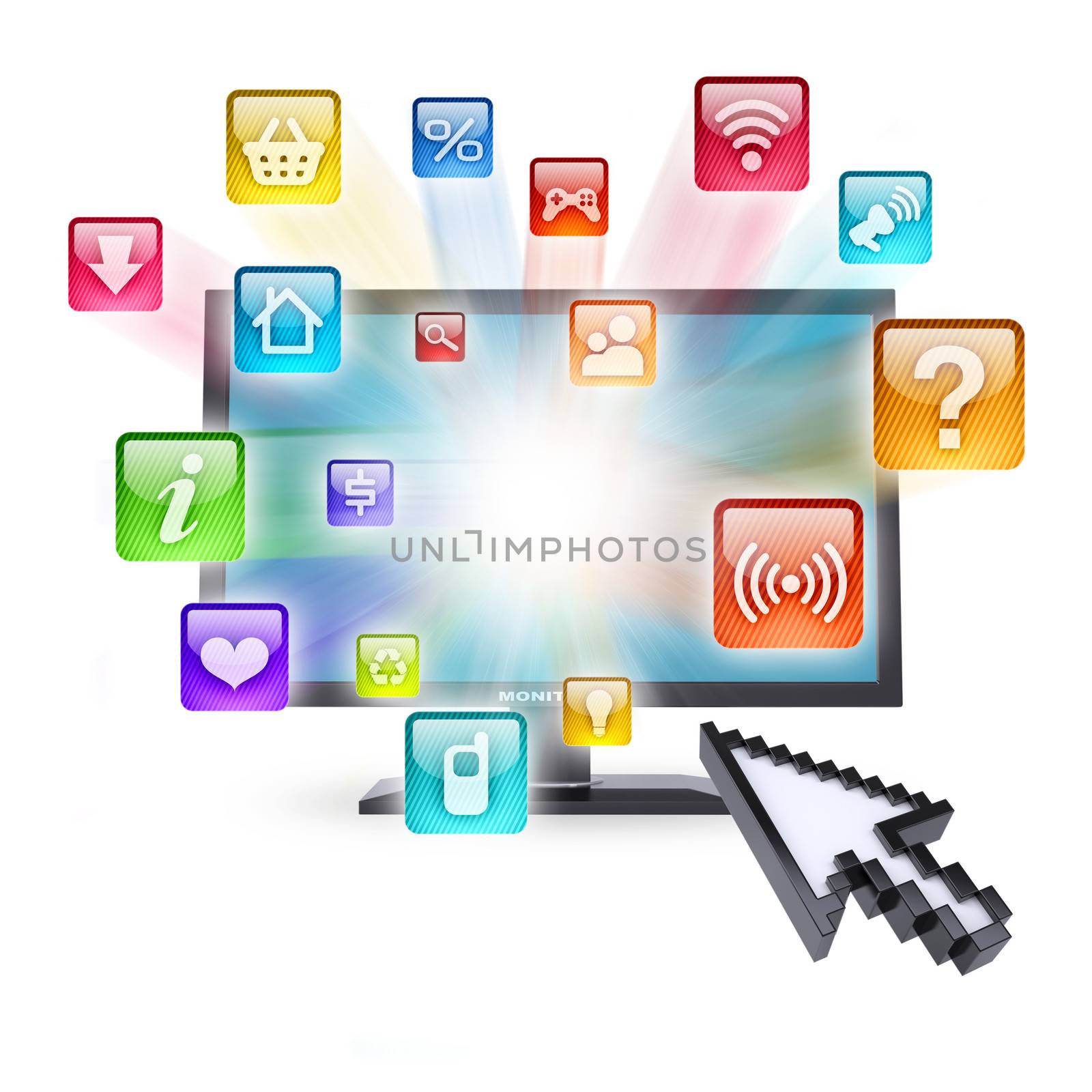 Monitor and application icons. Computer technology concept
