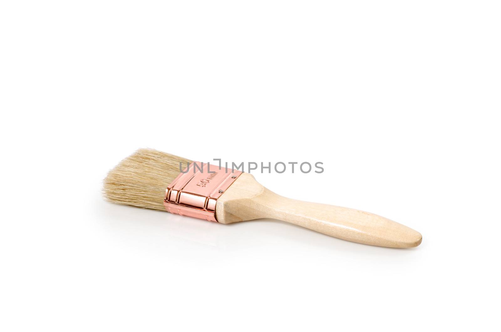 A brand new paintbrush, isolated on pure white.