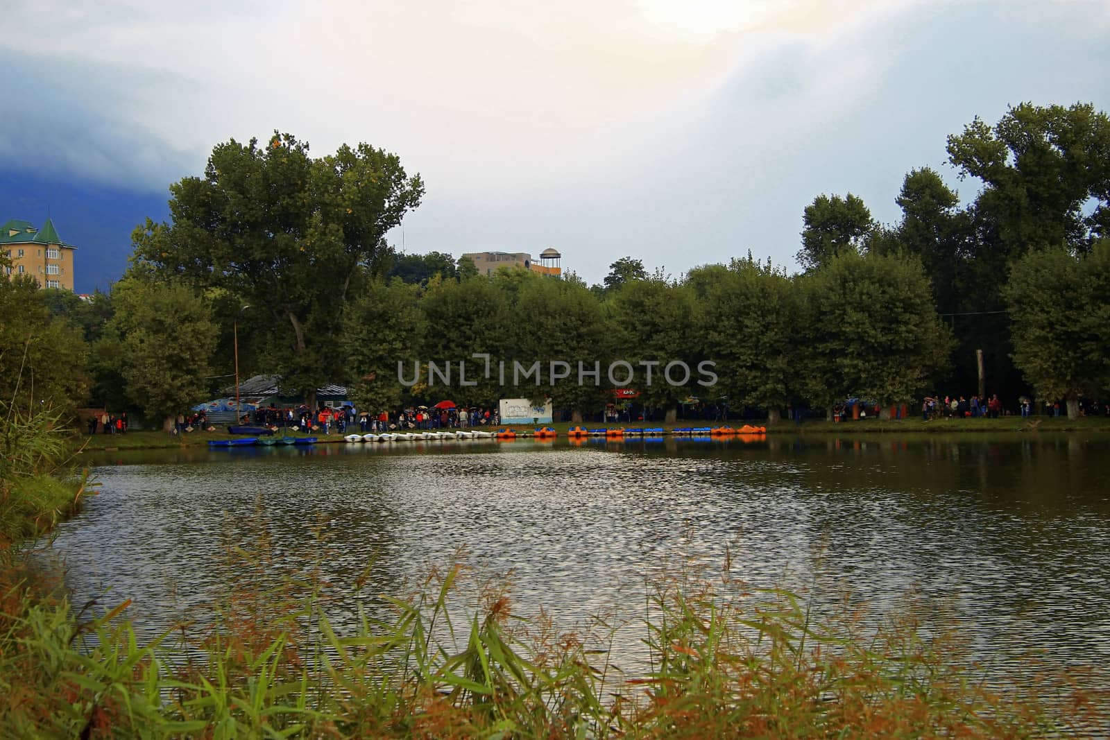 The small lake in the center of Pyatigorsk in the evening