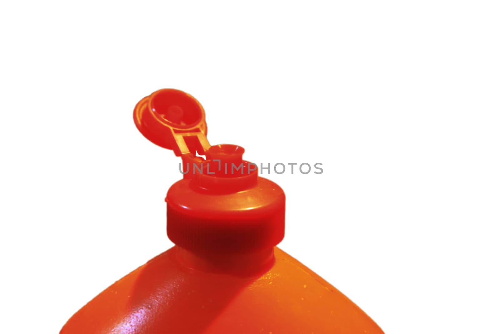 Plastic bottle of cleaning product on the white background