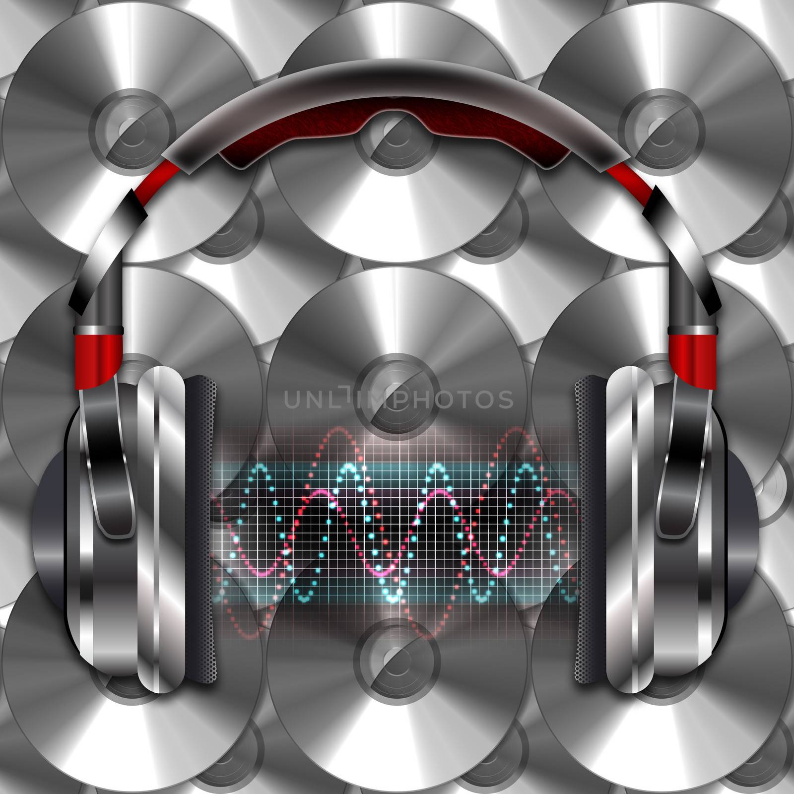 Realistic headphones with music waves by ankarb