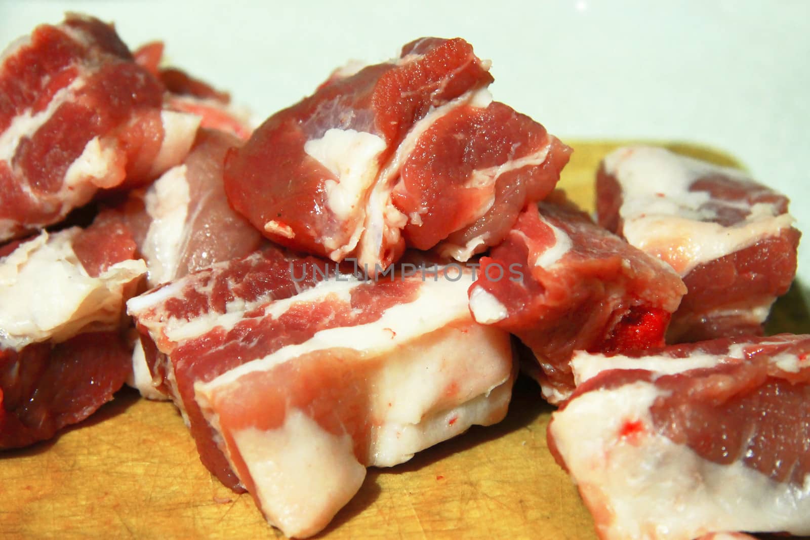 Fresh pork cutting on the wooden desk