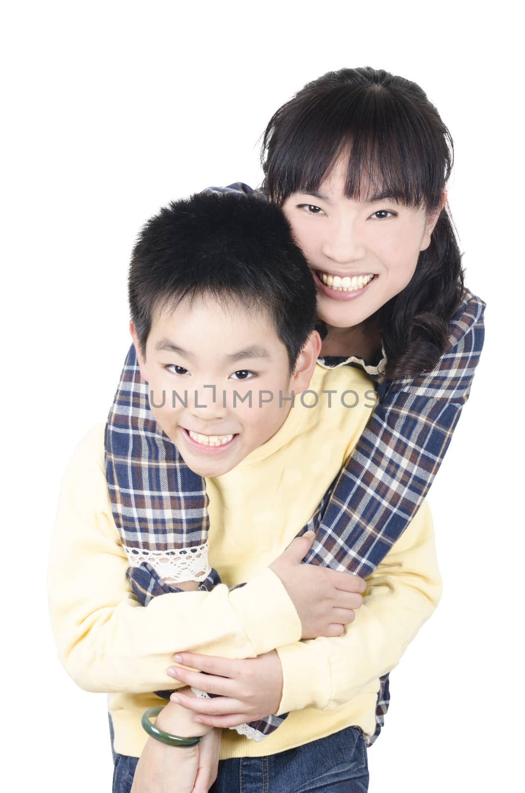 Happy smiling young mother with son