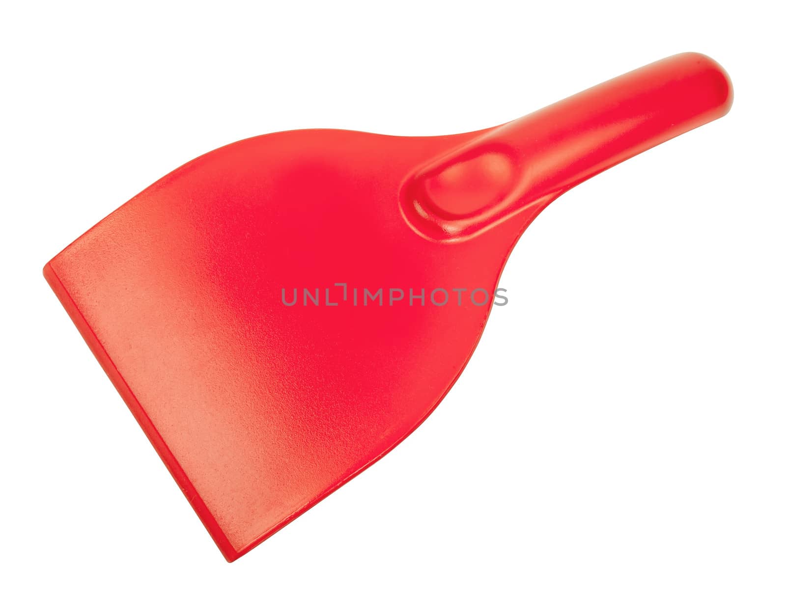 red plastic ice scraper isolated on white background