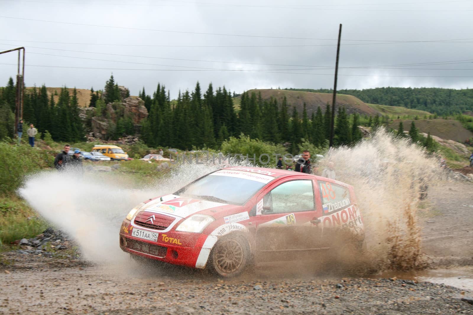 BAKAL, RUSSIA - AUGUST 8: Stanislav Zhabunin's Citroen C2 (No. 48) competes at the Annual Rally Southern Ural on August 8, 2009 in Bakal, Satka district, Chelyabinsk region, Russia.