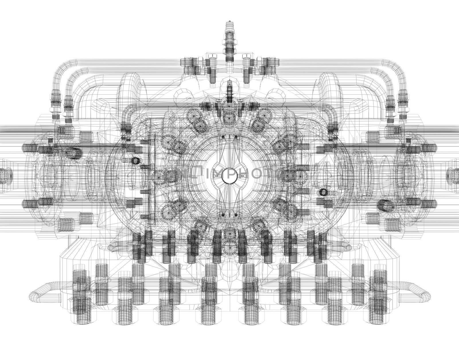 Industrial equipment. Wire-frame render by cherezoff