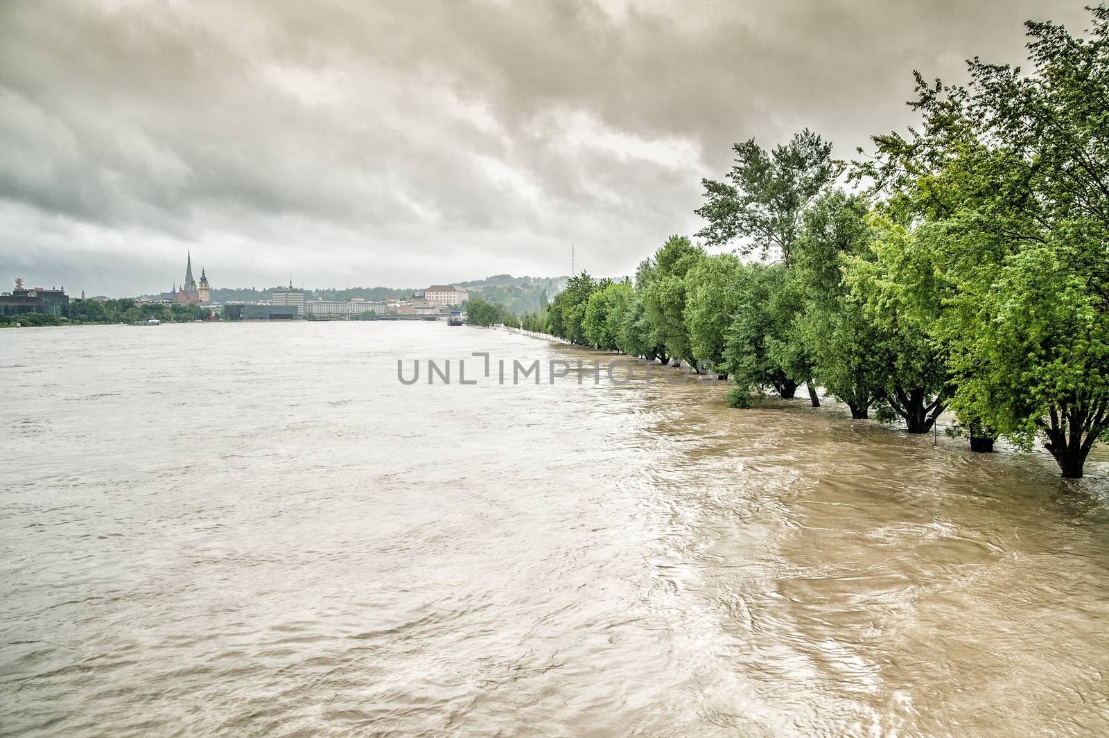 Overflow of the Danube River in Linz, Austria