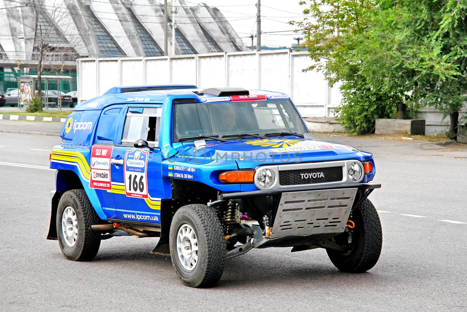 MOSCOW, RUSSIA - JULY 7: Michail Lisyak's Toyota FJ Cruiser No. 166 of Team Ukraine Line takes part at the annual Silkway Rally - Dakar series on July 7, 2012 in Moscow, Russia.