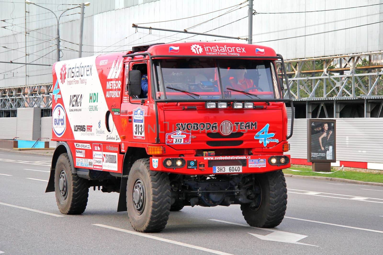 MOSCOW, RUSSIA - JULY 7: Vaclav Svoboda's Tatra T815-2NT (No. 313) takes part at the annual Silkway Rally - Dakar series on July 7, 2012 in Moscow, Russia.