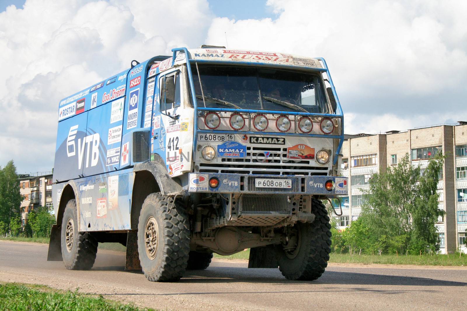 ELABUGA, RUSSIA - JUNE 14: Ilgizar Mardeev's KAMAZ-4326-9 (team KAMAZ Master) competes at the rally Transorientale 2008 on June 14, 2008 in Elabuga, Tatarstan, Russia.