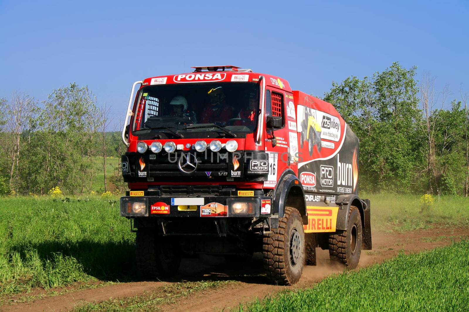 TATARSTAN, RUSSIA - JUNE 15: Driver Josep Vila Roca (Epsilon Team), truck model Mercedes 1844 during Rally Transorientale 2008 on June 15, 2008 near city of Naberezhnye Chelny, Tatarstan, Russia.