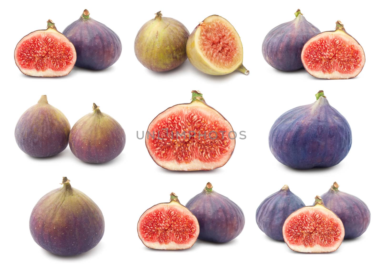 Collection of fresh fig fruits isolated on white background