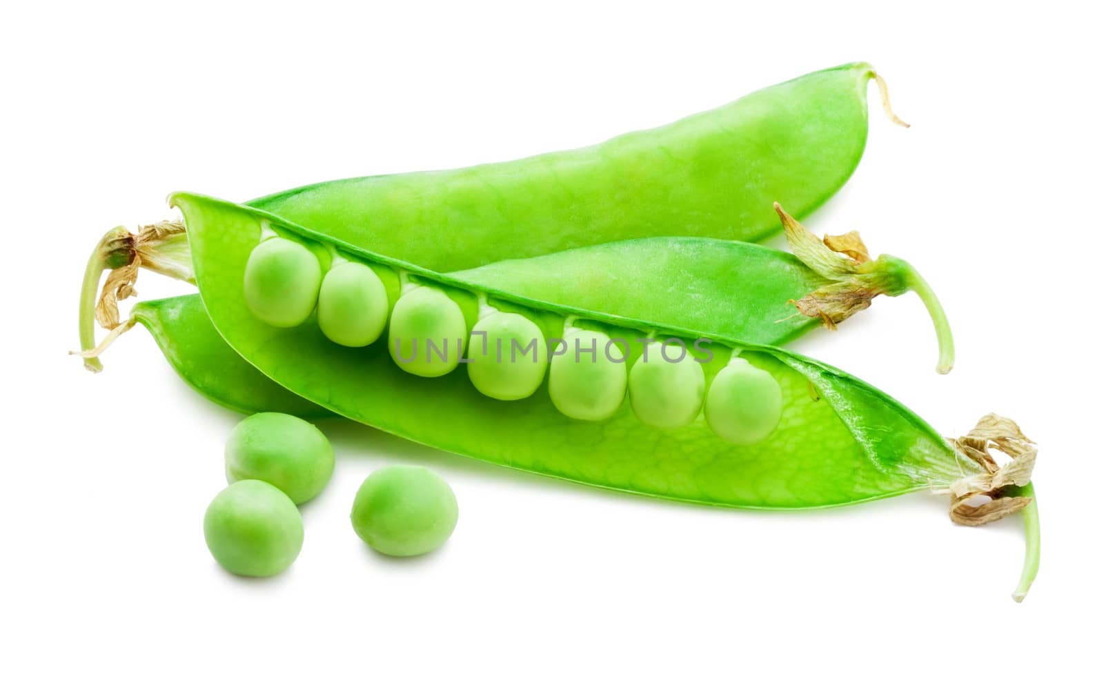 Fresh green peas isolated on white background