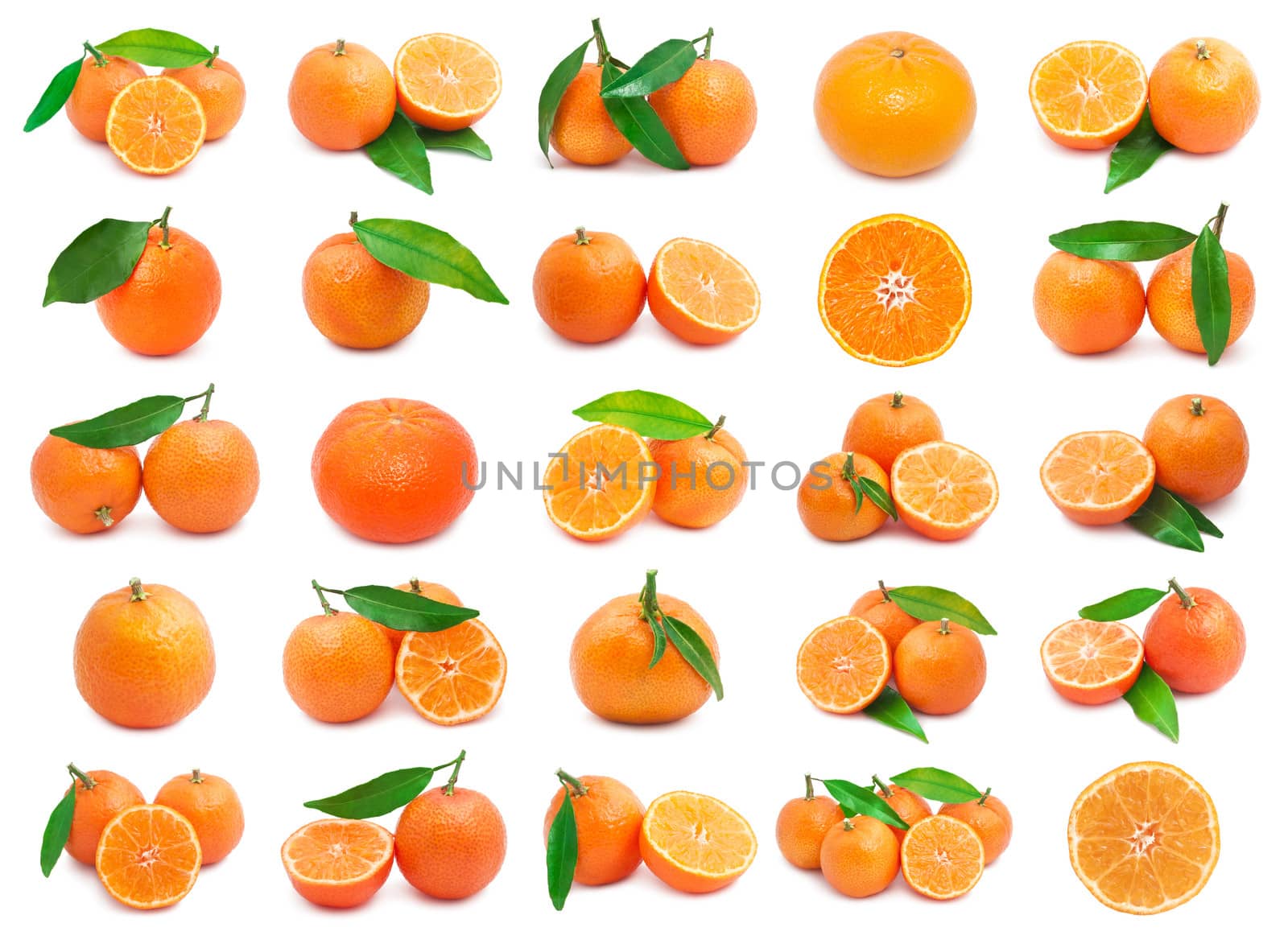 Collection of juicy tangerines or mandarins isolated on white background