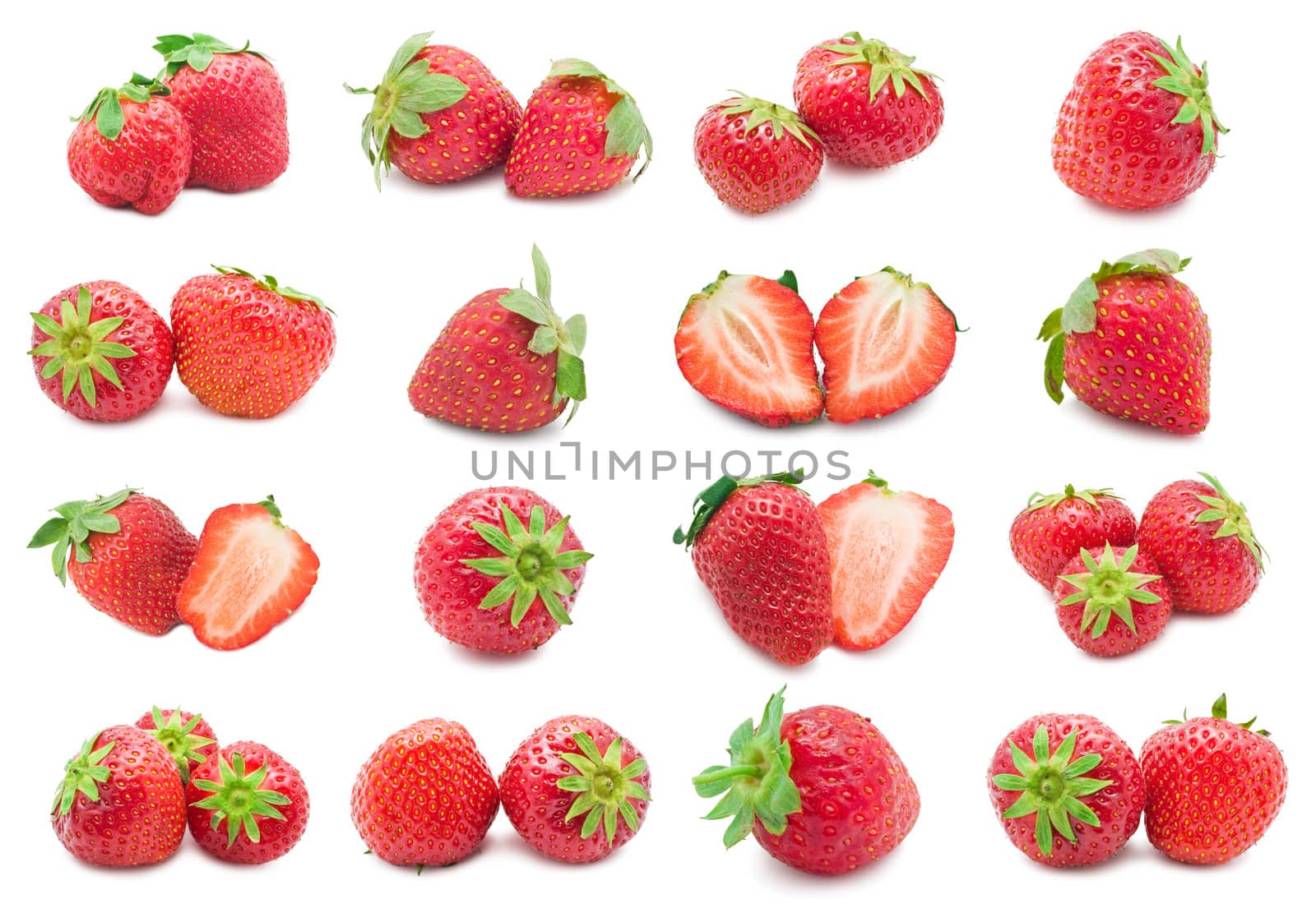 Collection of red strawberry isolated on white background