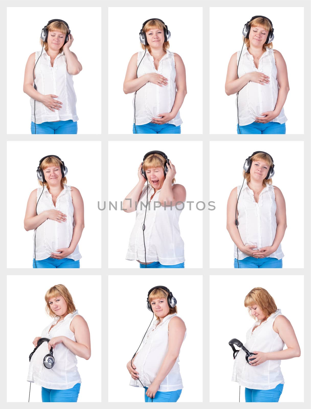 Collage Collection Pregnant Woman listening to music in headphon by Discovod