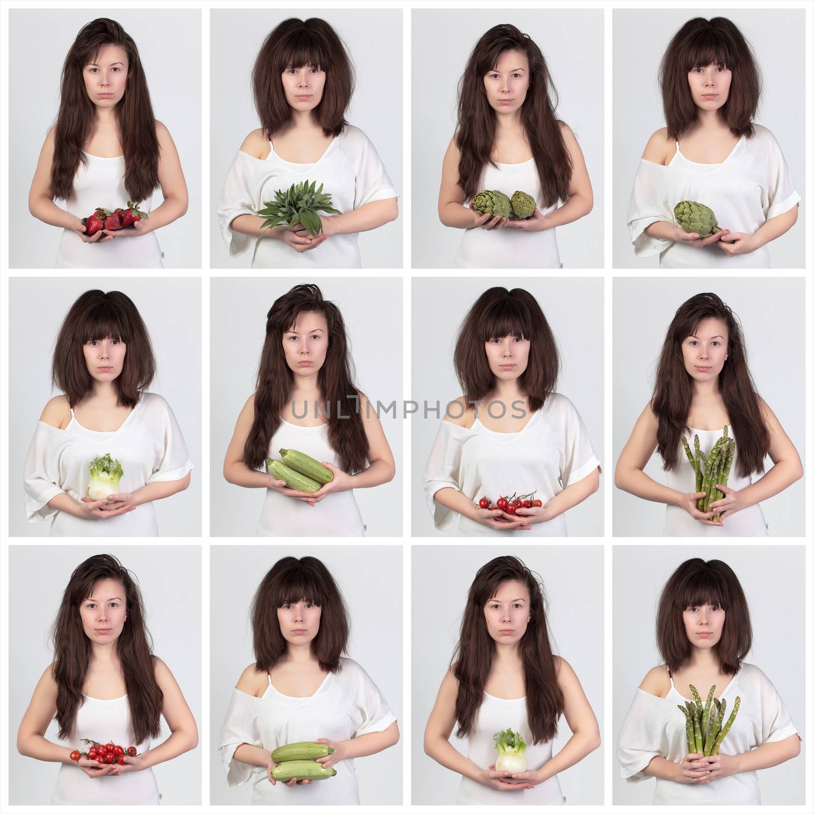 Collage young beautiful woman with the fresh vegetables by Discovod