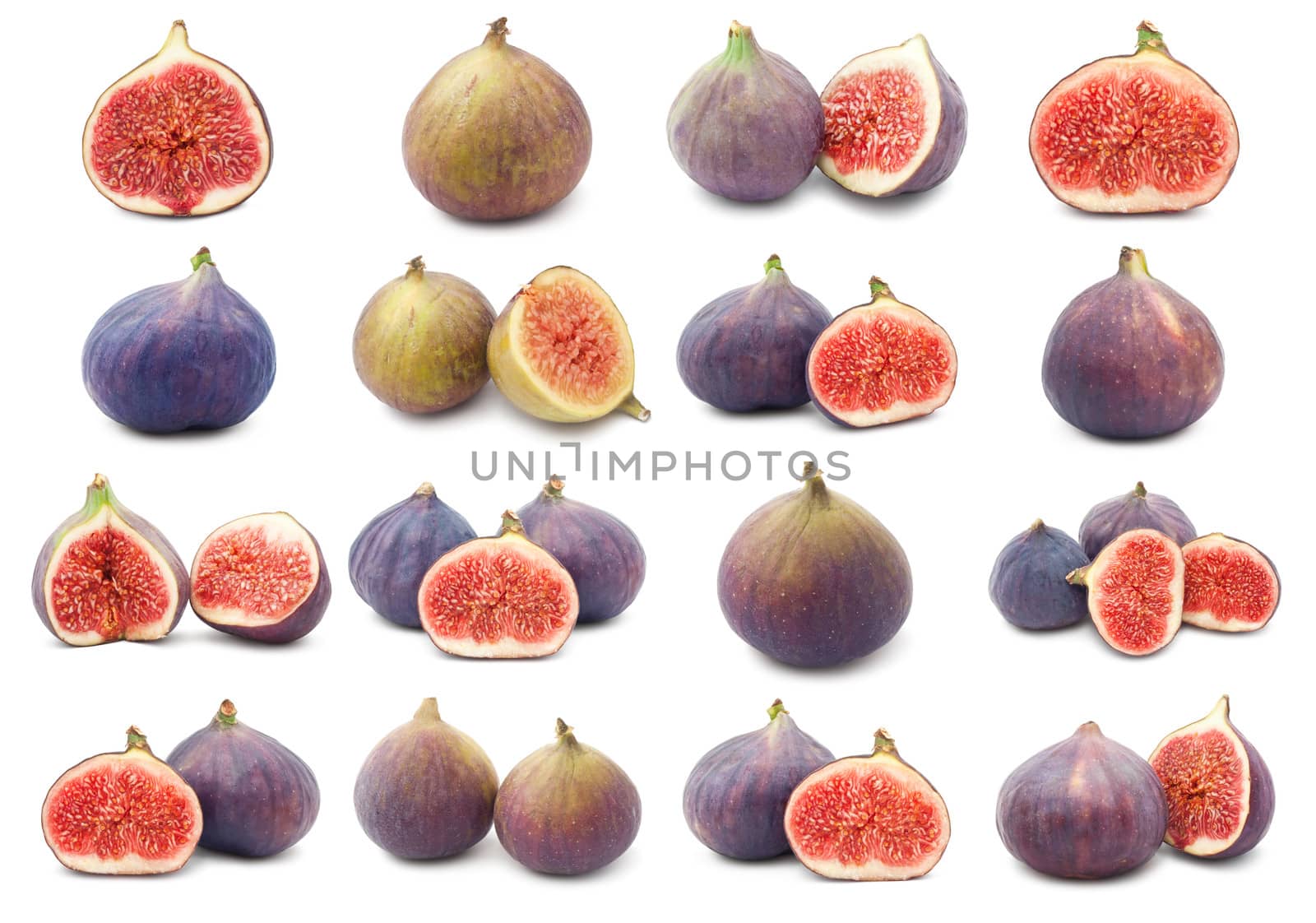 Collection of fresh fig fruits isolated on white background