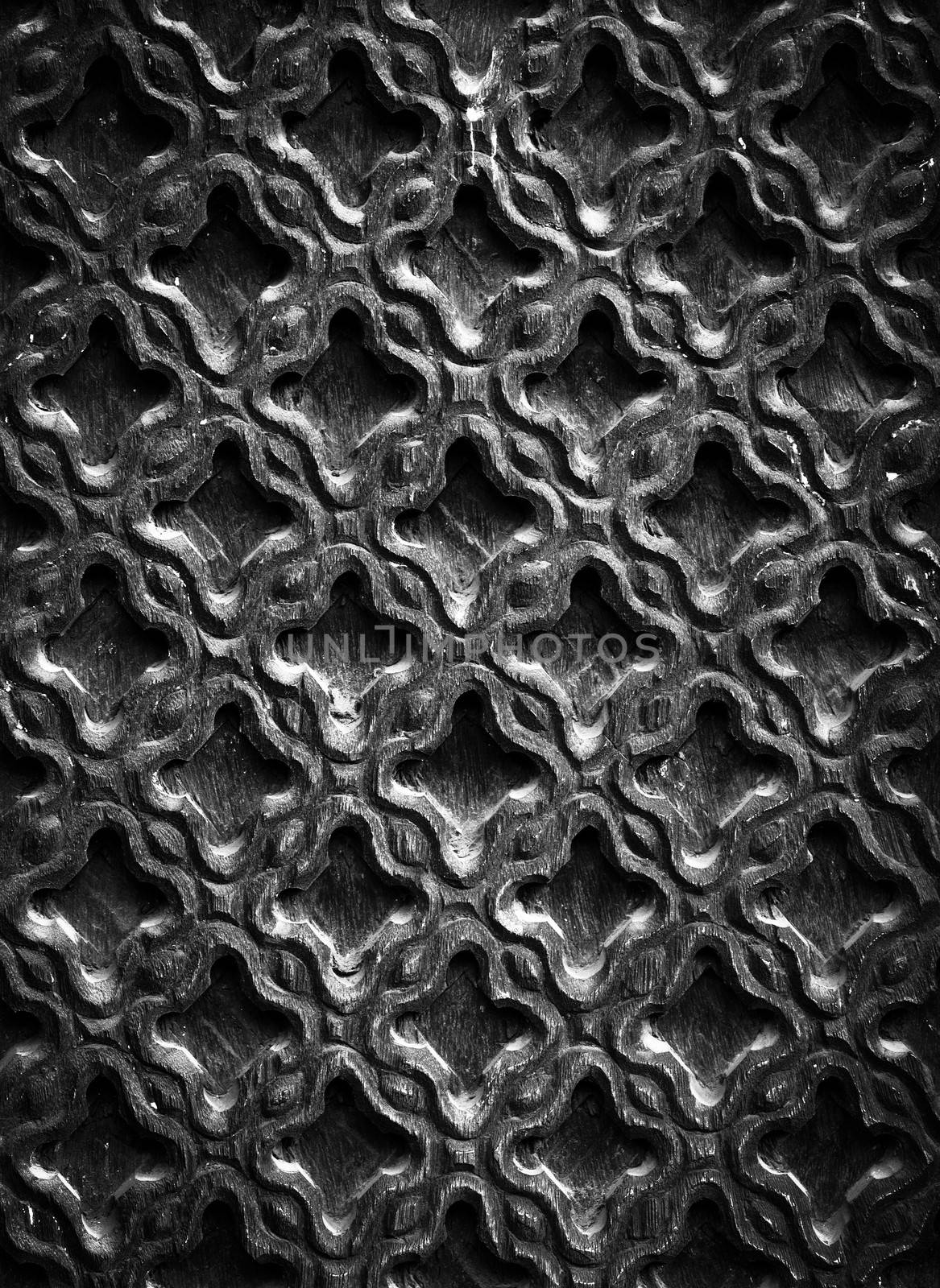 Carved wood texture, Nepalese traditional craft in black and white