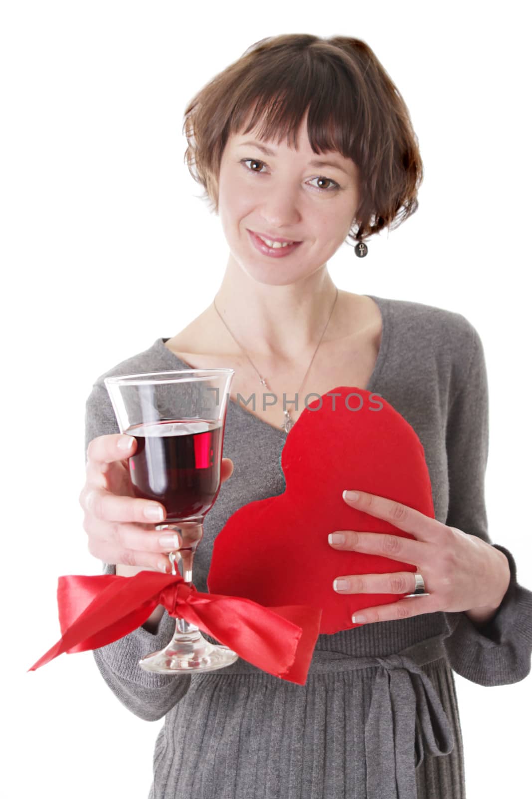 Woman with glass of red wine and heart by Angel_a