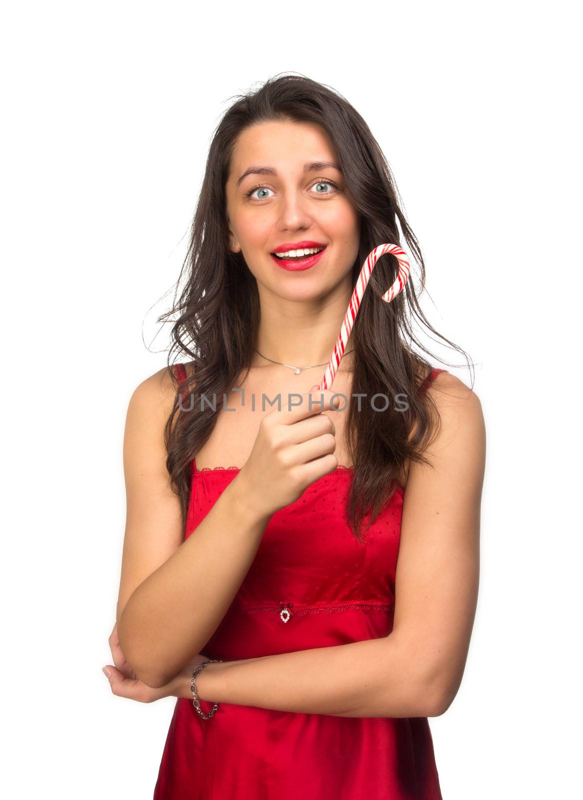 girl lick white-red candy in the form of heart with beautiful make-up   Valentine's day, love.