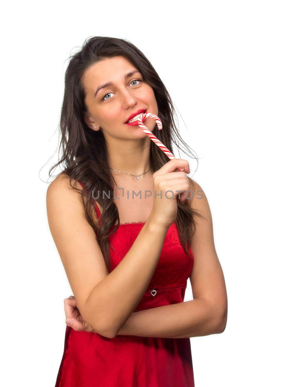 girl lick white-red candy in the form of heart with beautiful make-up   Valentine's day, love.