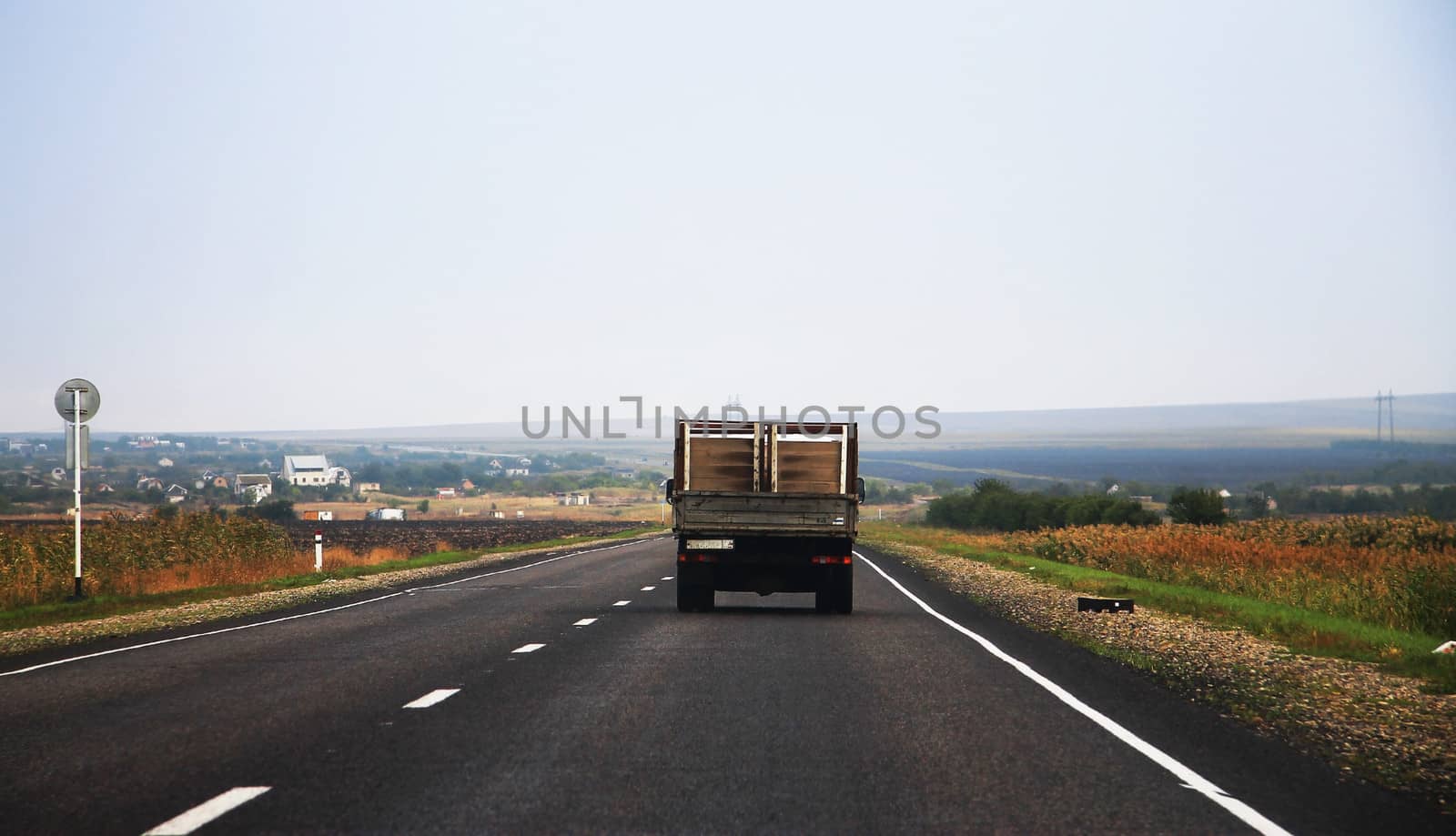 Wide highway and mountain. North Caucasus travel.