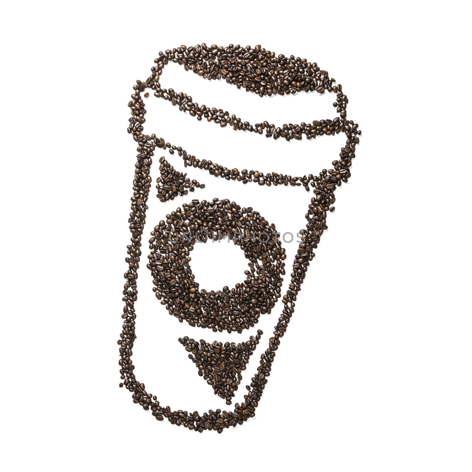 Image of a coffee to go cup made from coffee beans isolated on white background