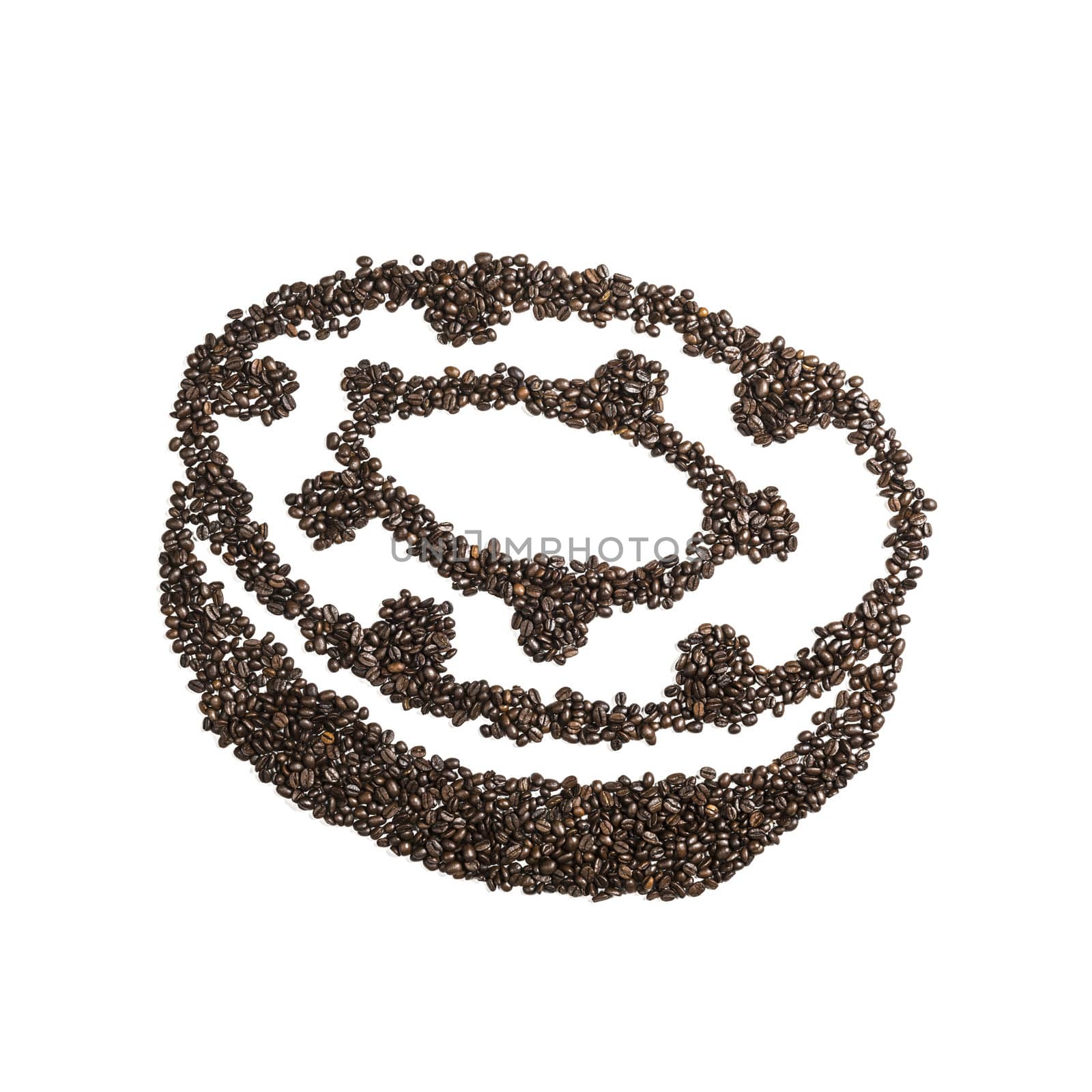 Image of a donut made from coffee beans isolated on white background