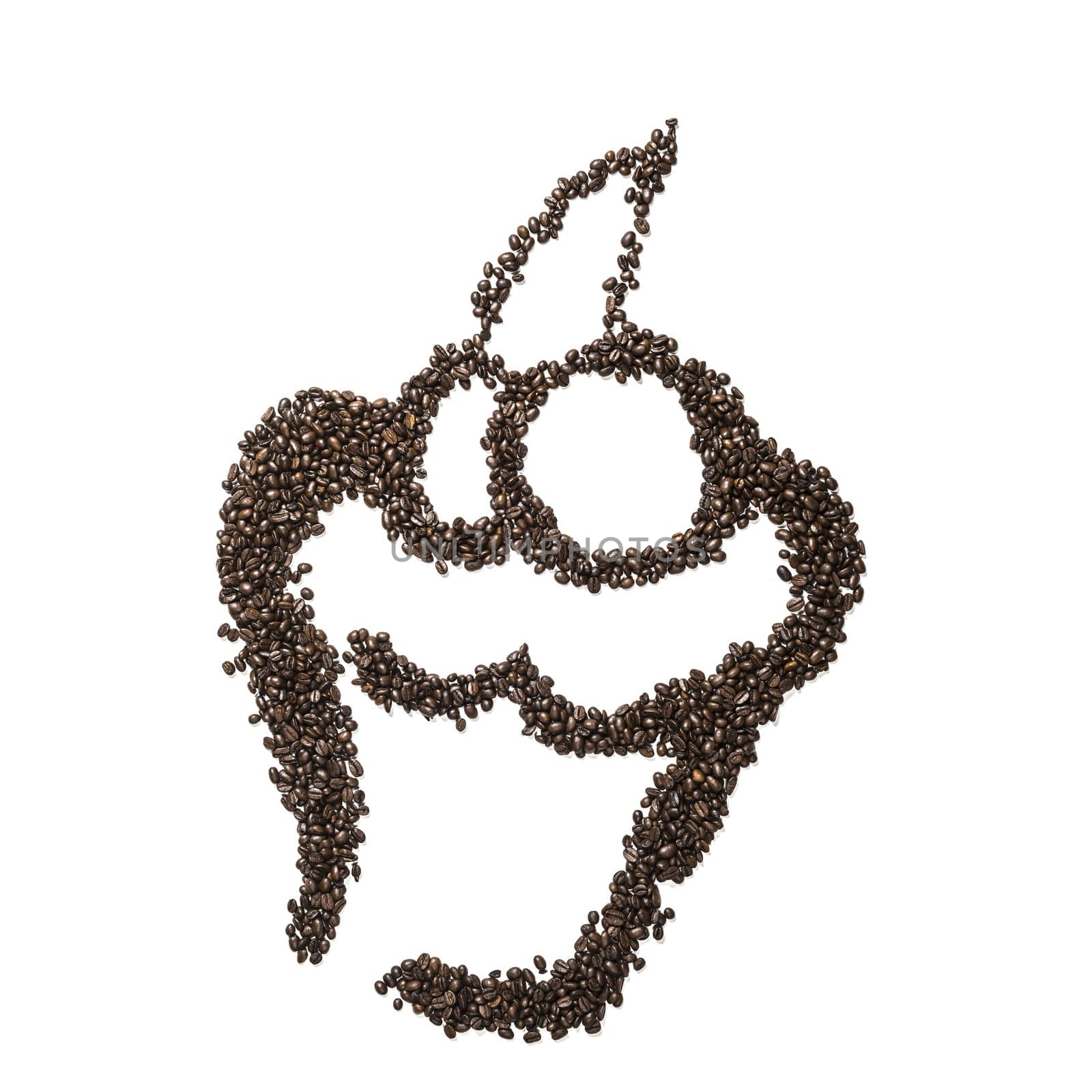 Image of a muffin made from coffee beans isolated on white background