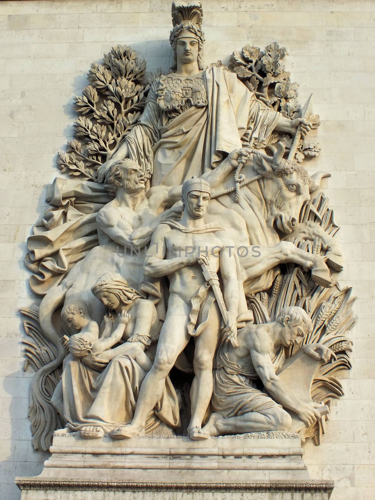 One of the four main sculptural groups on each of the Arc's pillars is La Paix de 1815, by Antoine Etex. It commemorates the Treaty of Paris, concluded in that year.