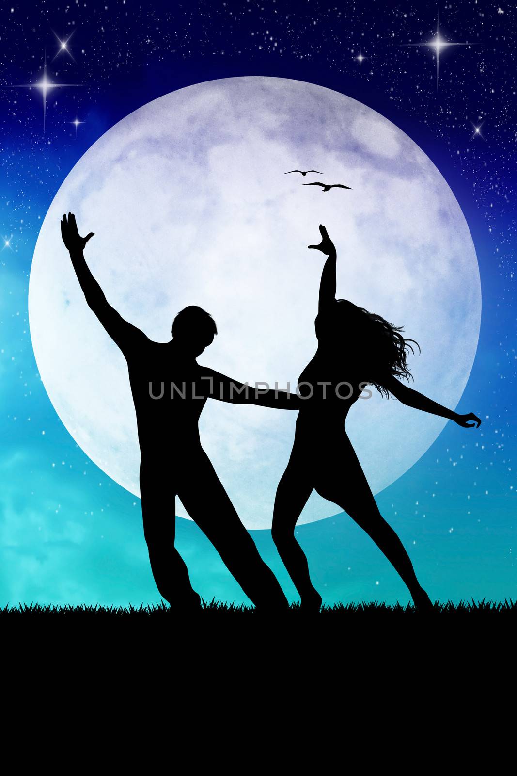 couple dancing in the moonlight