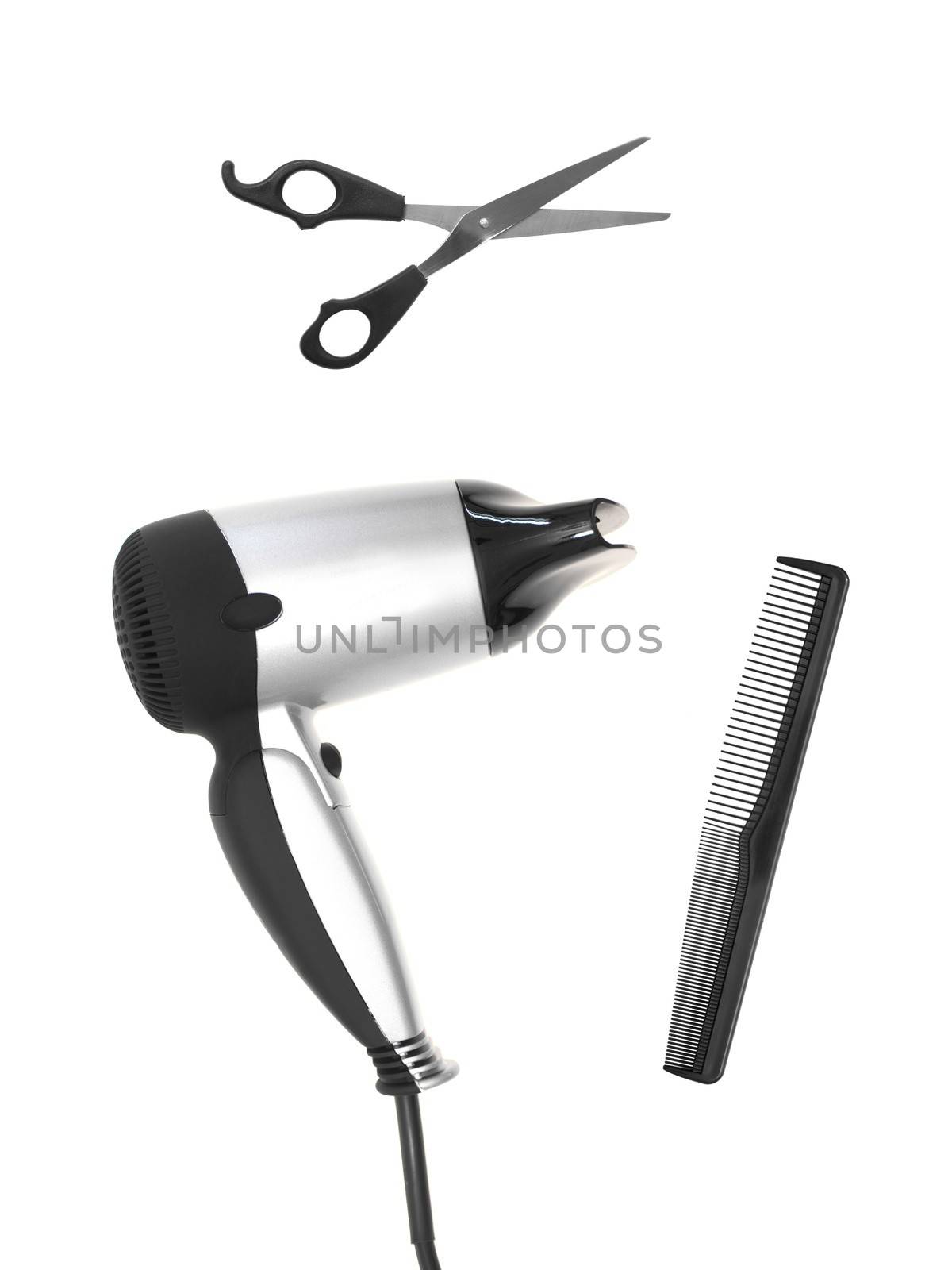 A hair dryer isolated against a plain background