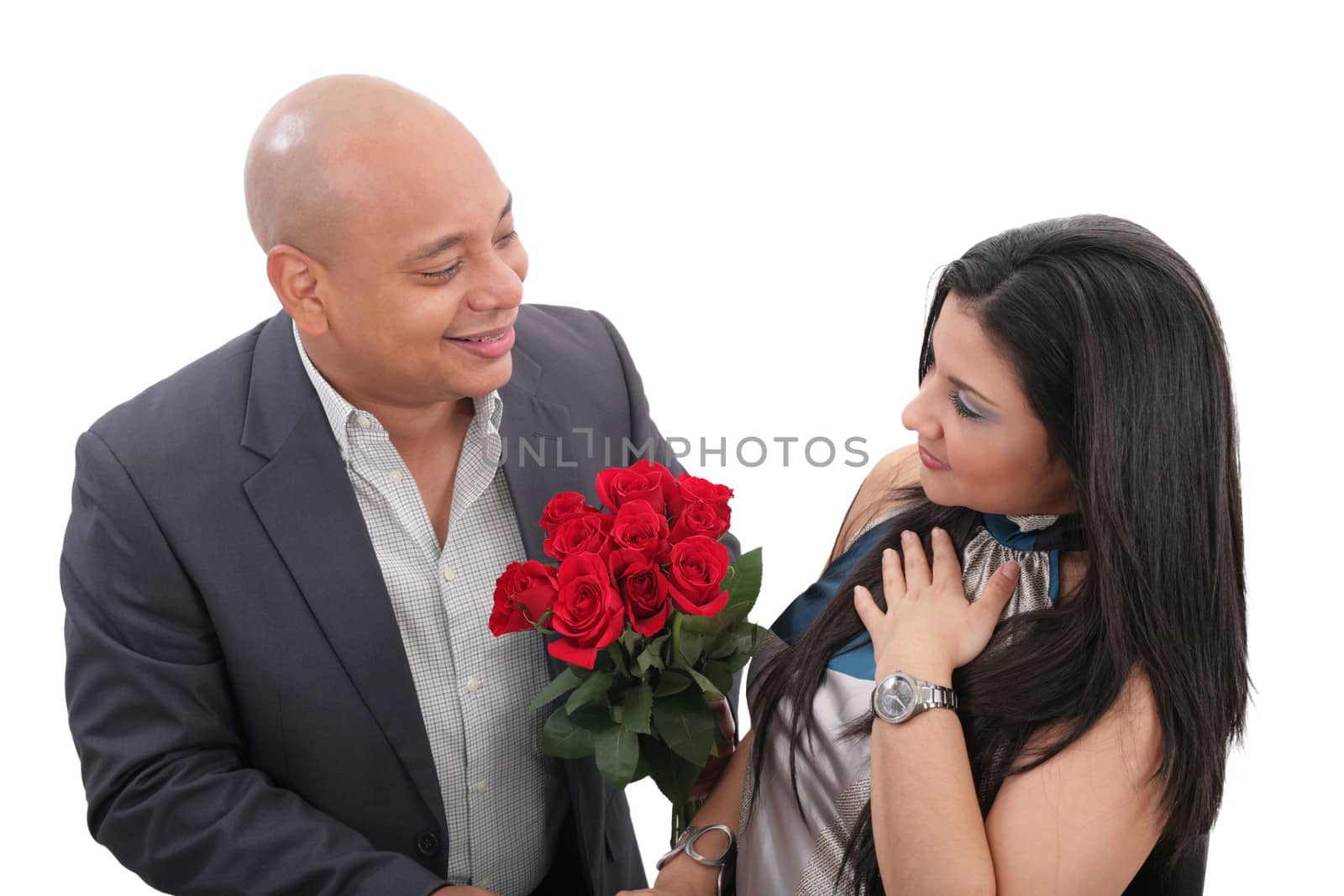 Man dating a girl giving a bouquet of flowers