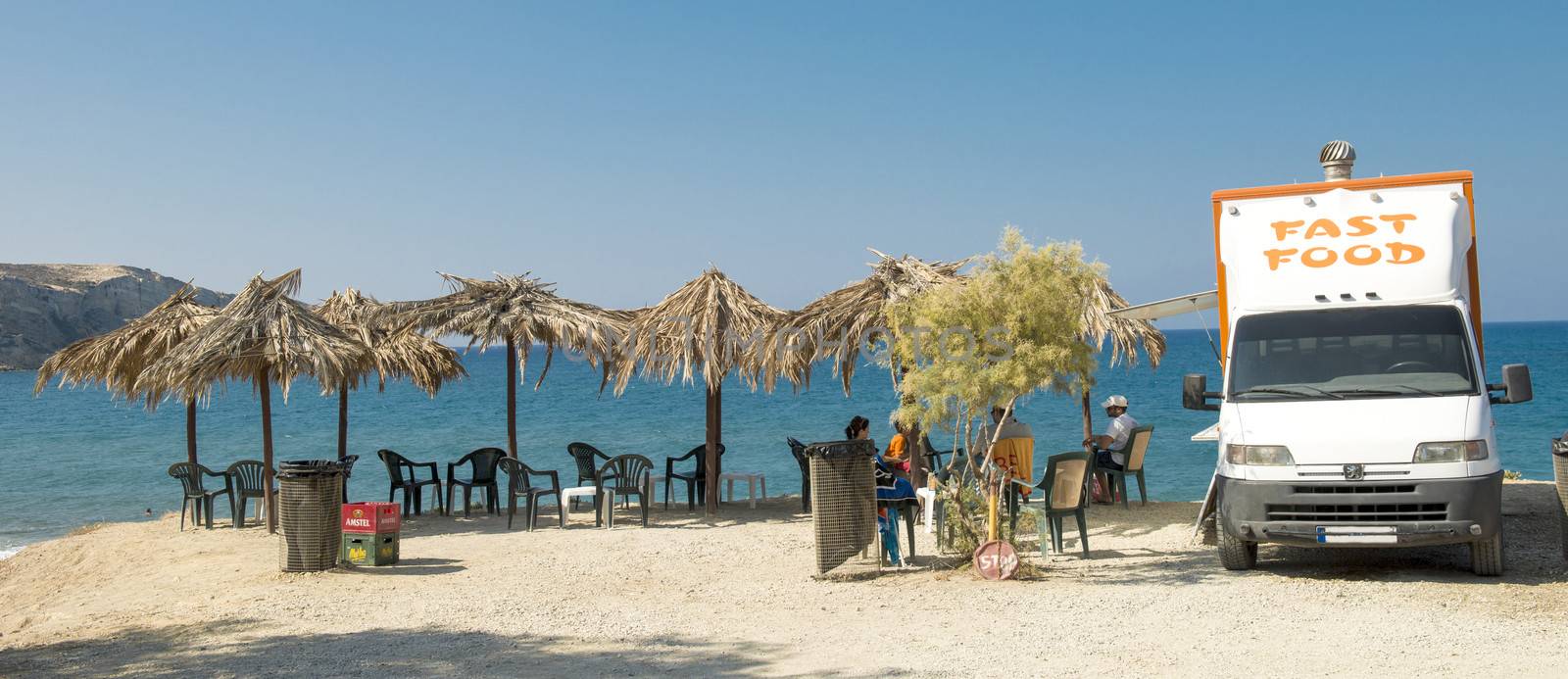 Fast food on the beach of Matala in Crete, Greece.