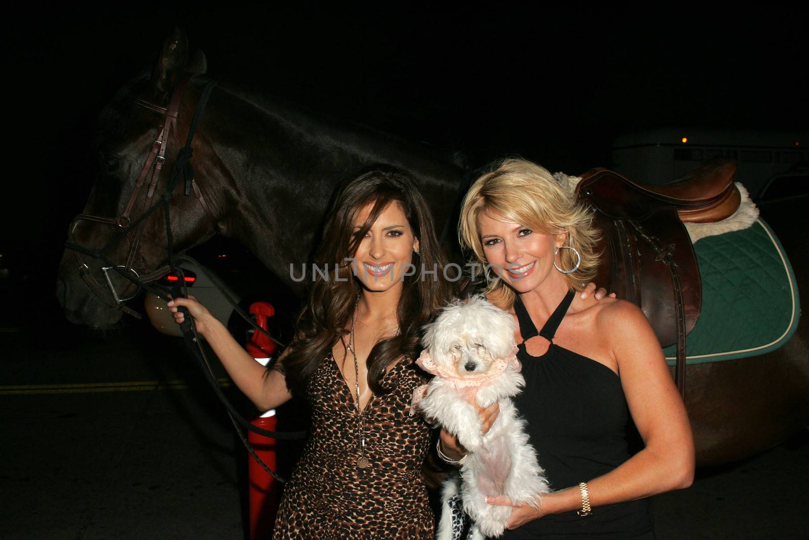 Kerri Kasem and Tamie Sheffield arriving on Sunset Blvd. at the In Touch Pets and their Stars Party with her horse "Playboy," Cabana Club, Hollywood, CA 09-21-05