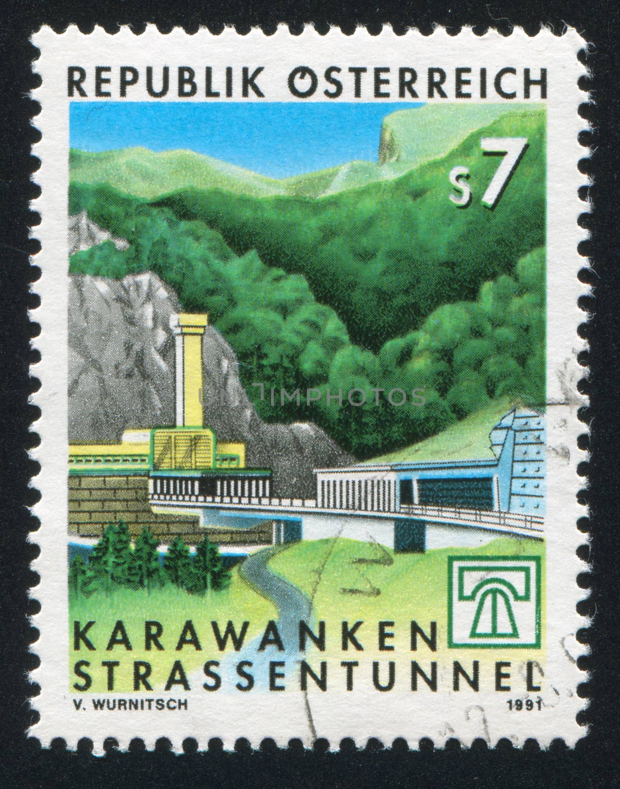 AUSTRIA - CIRCA 1991: stamp printed by Austria, shows Completion of Karawanken Tunnels, circa 1991