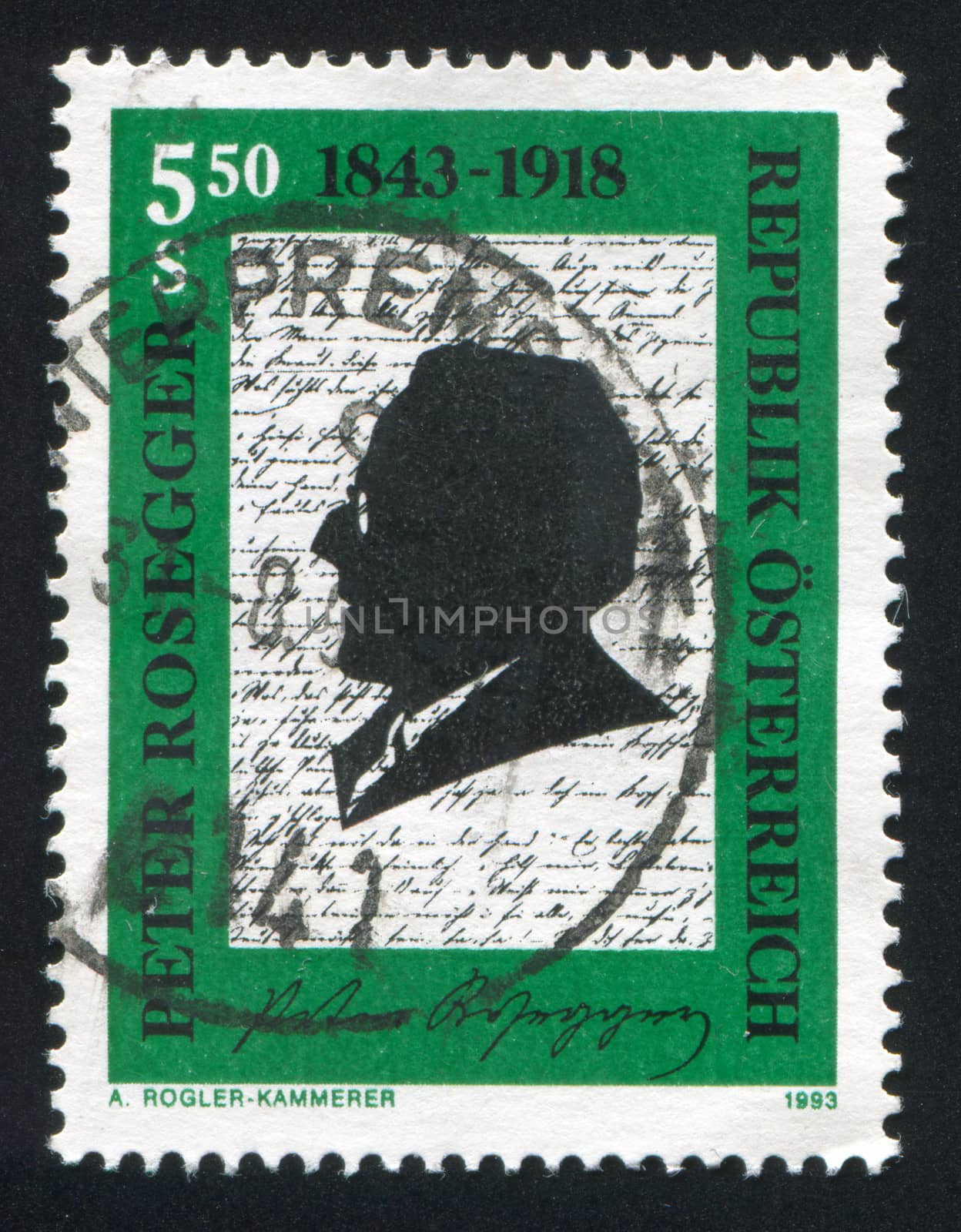 AUSTRIA - CIRCA 1993: stamp printed by Austria, shows Peter Rosegger, circa 1993