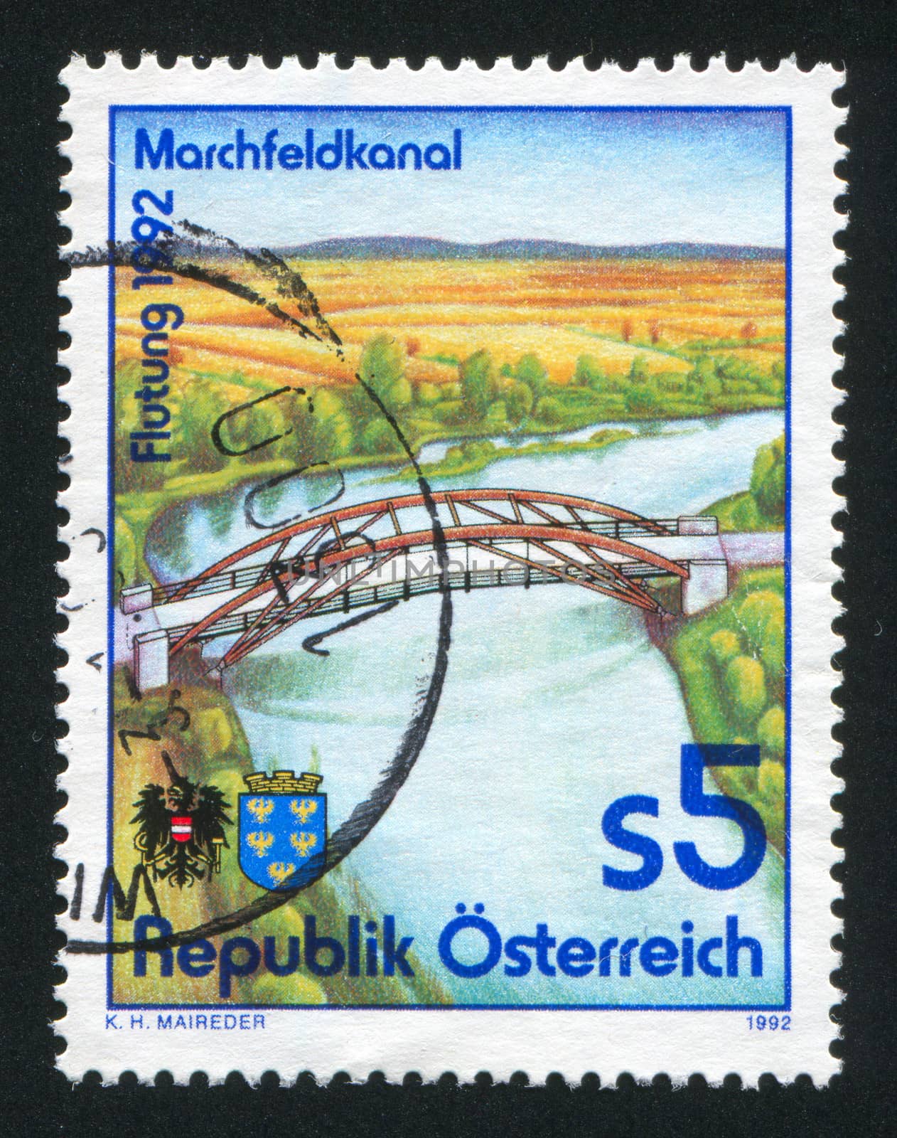 AUSTRIA - CIRCA 1992: stamp printed by Austria, shows Marchfeld Canal, circa 1992