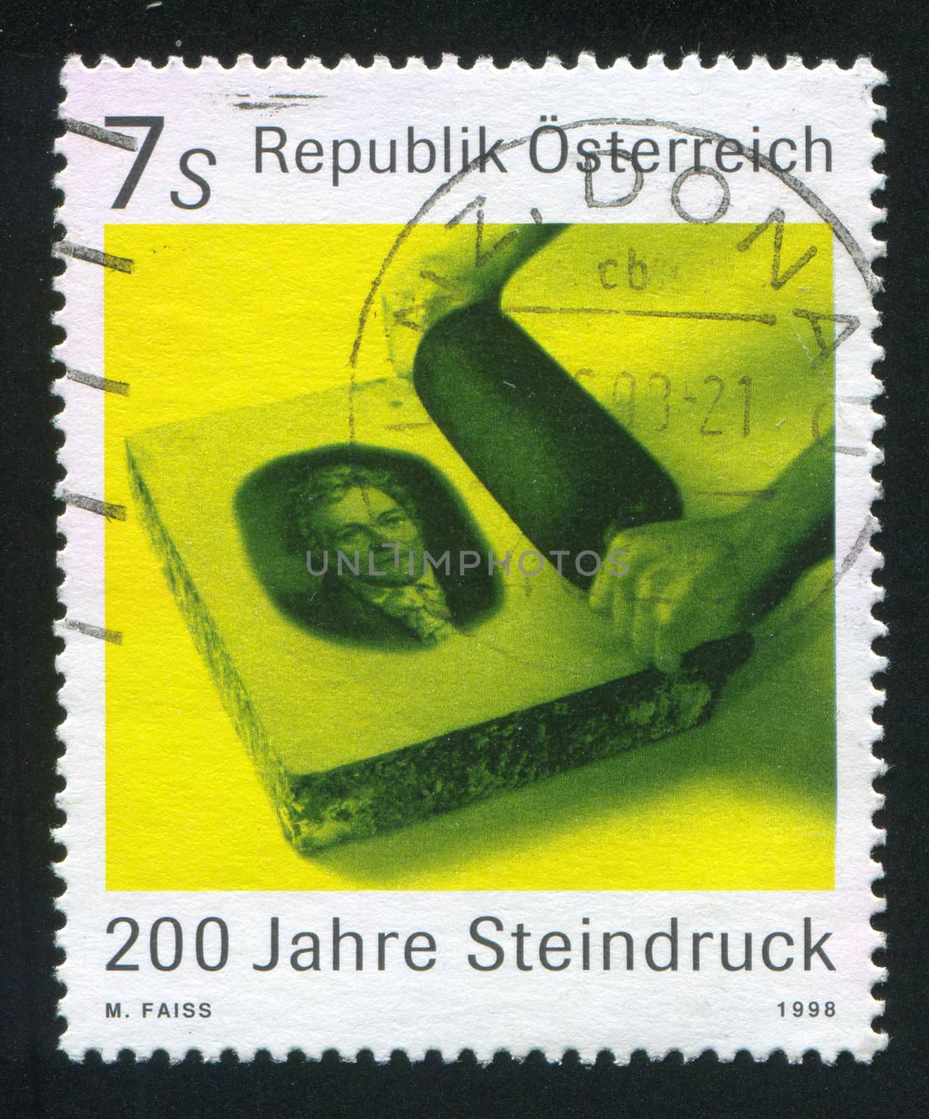 AUSTRIA - CIRCA 1998: stamp printed by Austria, shows Lithographic Printing, Portrait of Aloys Senefelder, circa 1998