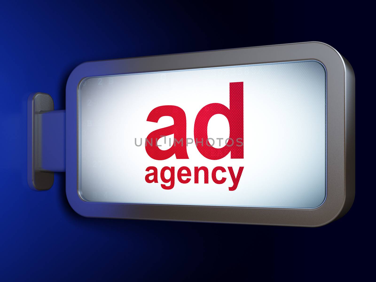 Marketing concept: Ad Agency on advertising billboard background, 3d render