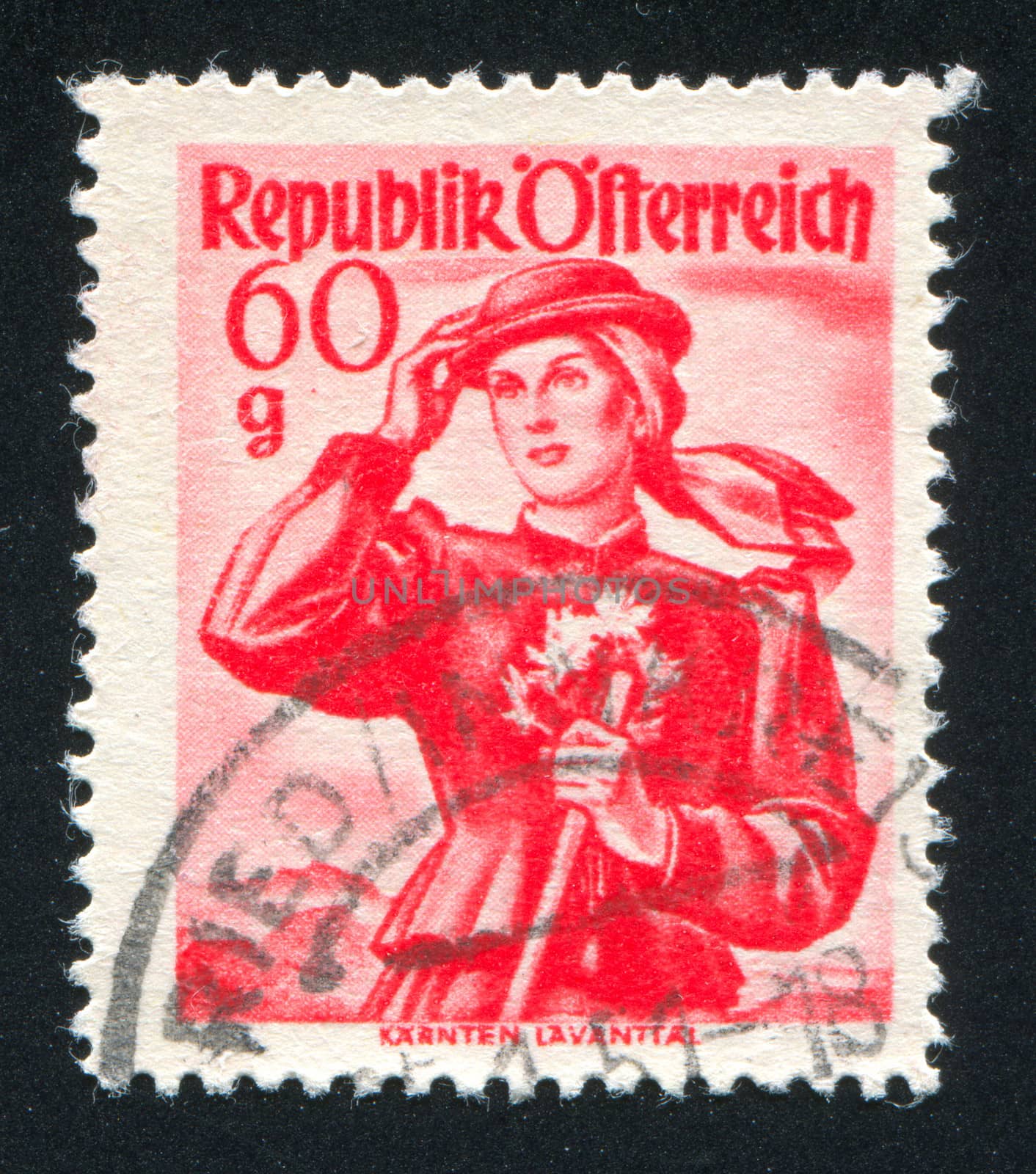 AUSTRIA - CIRCA 1948: stamp printed by Austria, shows Woman in Austian costumes, circa 1948