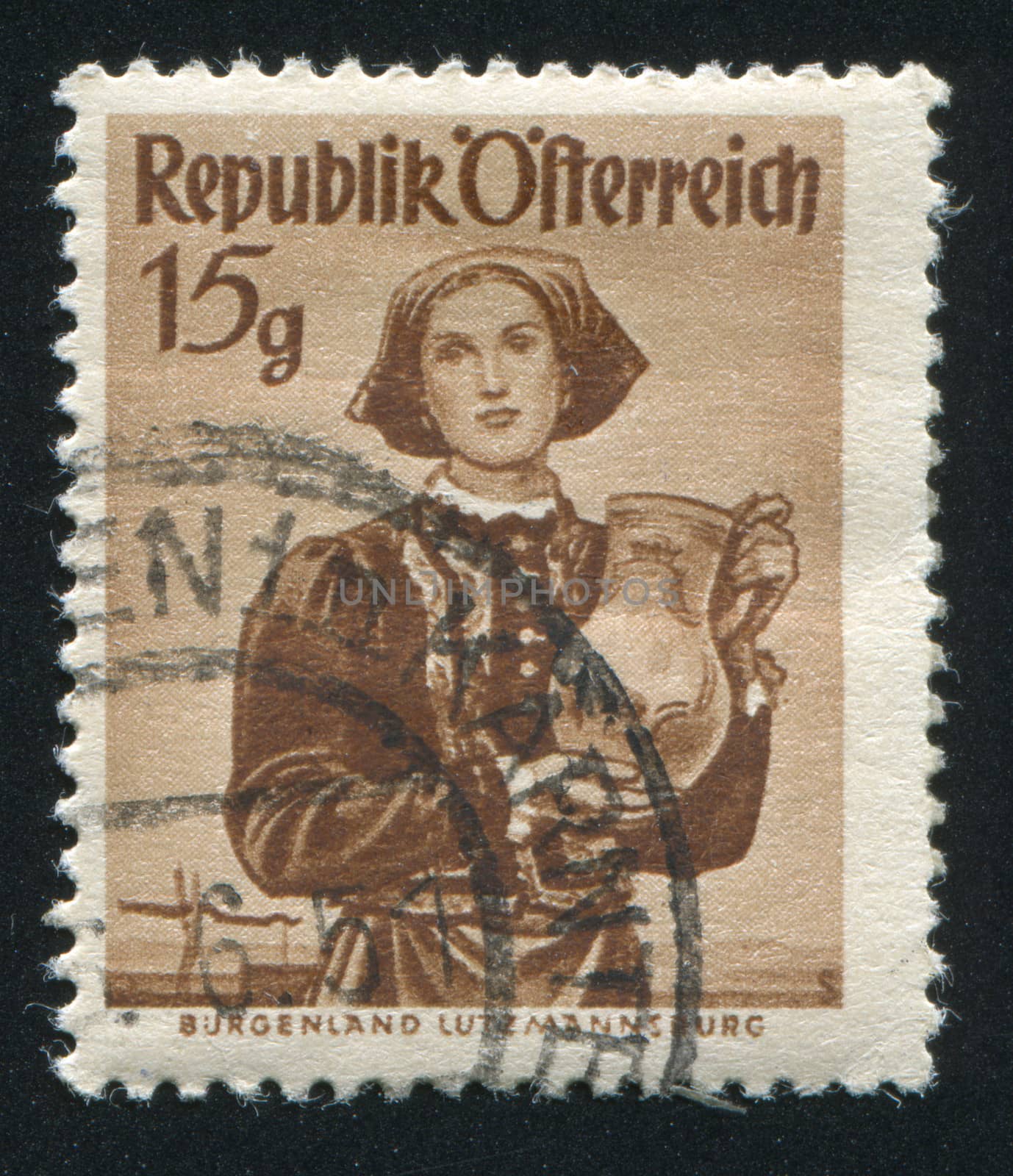 AUSTRIA - CIRCA 1948: stamp printed by Austria, shows Woman in Austian costumes, circa 1948