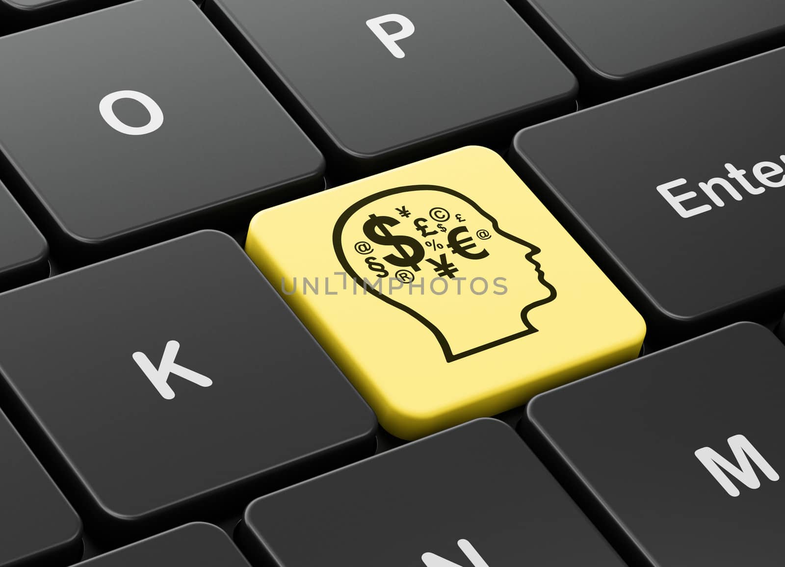 Advertising concept: Head With Finance Symbol on computer keyboard background by maxkabakov